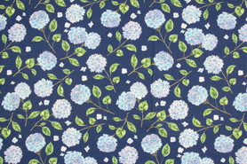 Summer Bliss Blue Hydrangea's on Blue Premium Printed Cotton