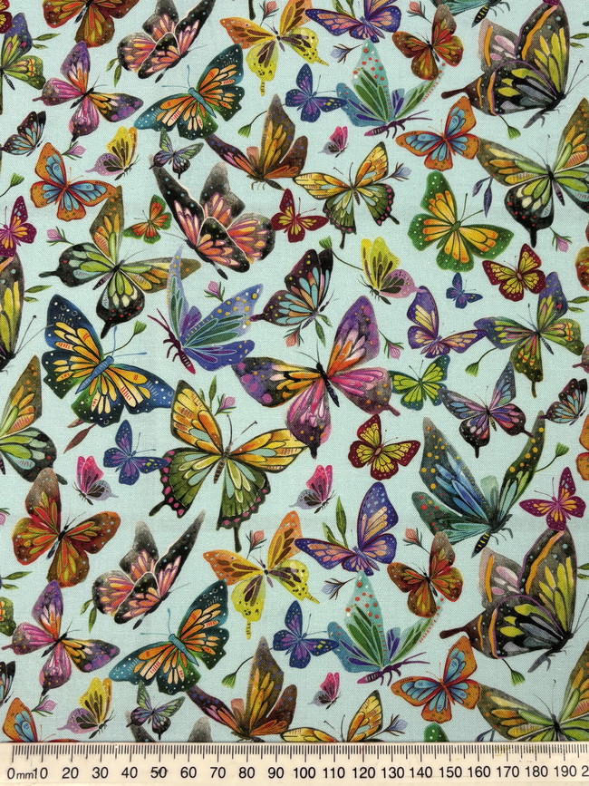 Luminous Butterflies on China Blue Premium Cotton