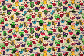 Funky Owls on Palest Blue Printed Cotton