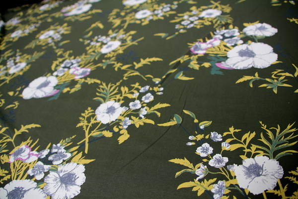 Floral Printed Cotton Lycra - Khaki