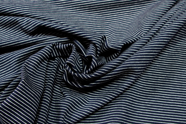 Navy & White Pinstriped Cotton Lycra Knit