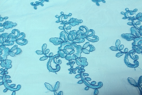 Beautiful Embellished Tulle with Scalloped Edge - Turquoise