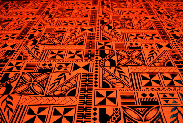 Orange & Black Foiled Tribal Design Stretch Knit