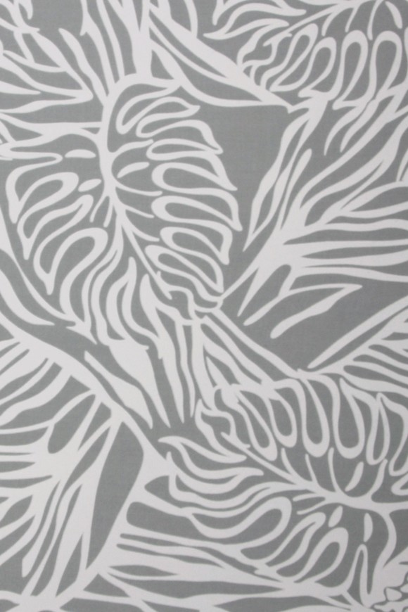 White Palms Outline on Pale Grey Mid-Weight Rayon