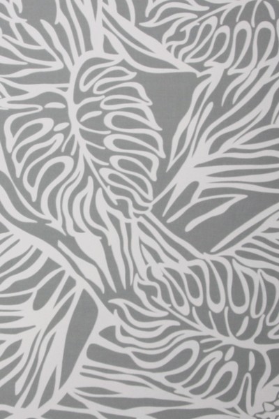 White Palms Outline on Pale Grey Mid-Weight Rayon