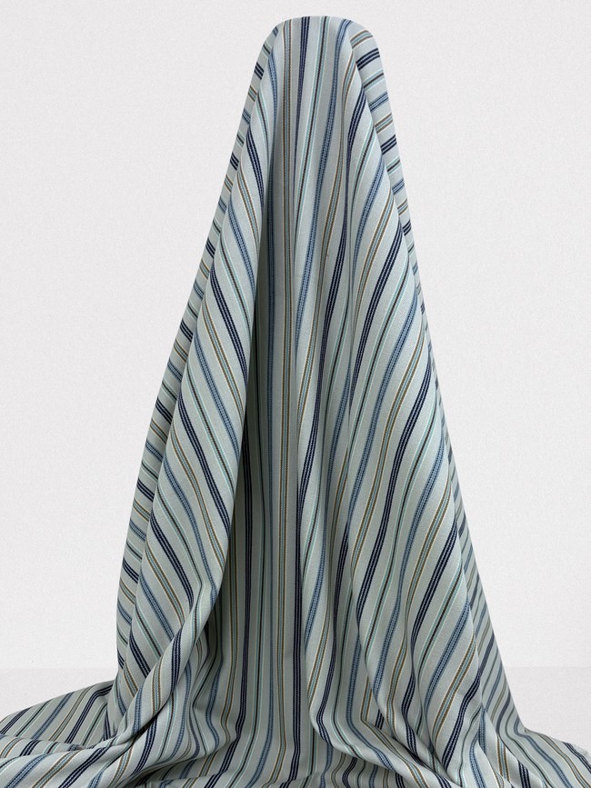 Blues & Fawn Striped "Ticking" Style 100% Cotton