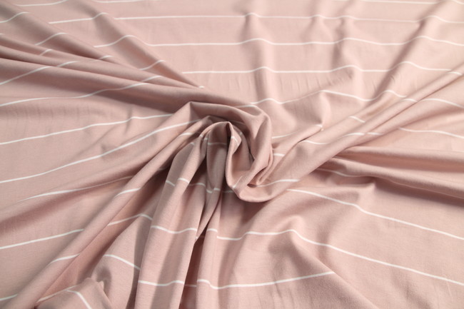  Ivory Stripe on Dusky Pink Cotton Lycra New Image