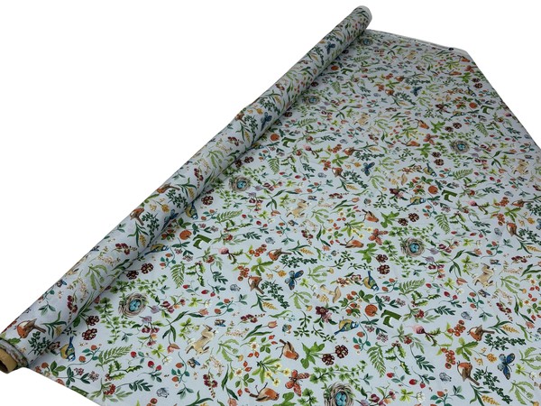 Hedgerow Birds & Butterflies on Palest Blue Printed Cotton