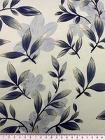 Navy & Gold Leaves on Seagreen Sage Printed Stretch Satin