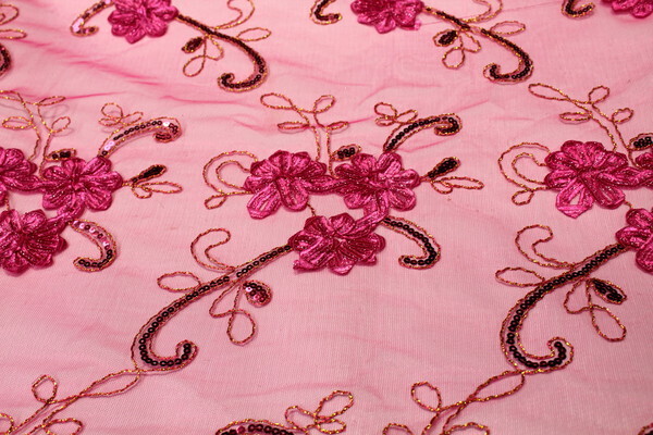 Ribbon Embellished Tulle with Scalloped Edge - Bright Pink