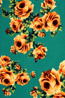 Orange Roses & Butterflys on Teal Printed Rayon