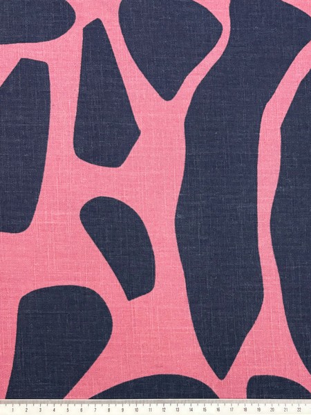 Navy Abstract on Dark Guava Pink Stretch Linen Blend