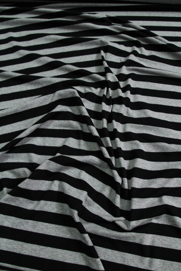 Black & Grey Marle Striped Cotton Lycra