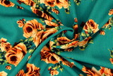 Orange Roses & Butterflys on Teal Printed Rayon