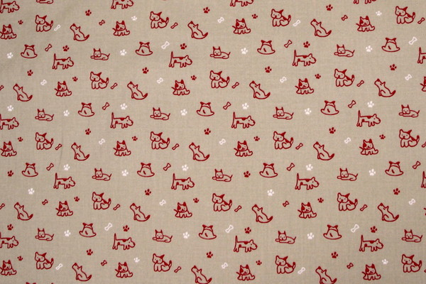 Red Dogs on Beige Printed Cotton