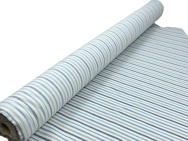Blues & Fawn Striped "Ticking" Style 100% Cotton