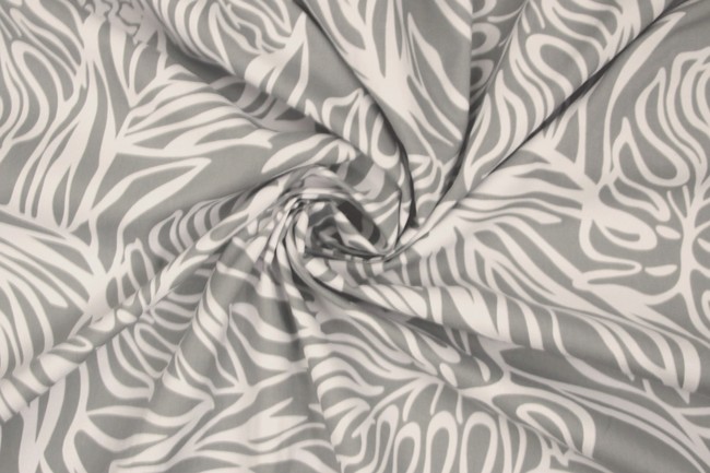 White Palms Outline on Pale Grey Mid-Weight Rayon