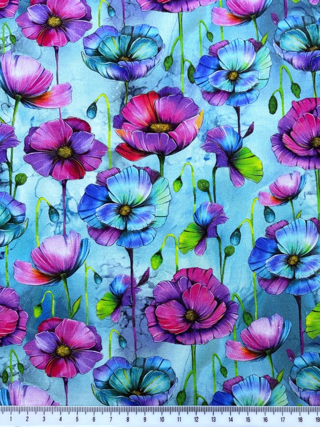 Poppies in Nightshade Tones Premium Cotton