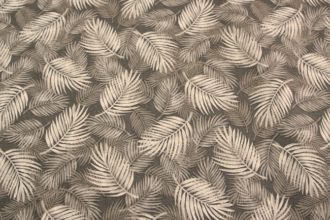 Taupe Palm Leaves Printed Cotton