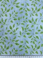Leafy Sprigs on Marbled Sky Blue Printed Cotton
