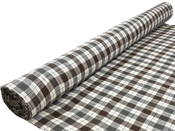 Brown, Grey & Soft White 100% Checked Linen