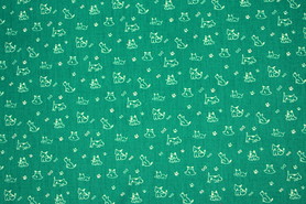 * REDUCED * Pale Mint Dogs on Teal Printed Cotton