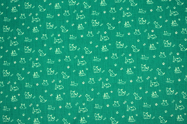 Pale Mint Dogs on Teal Printed Cotton
