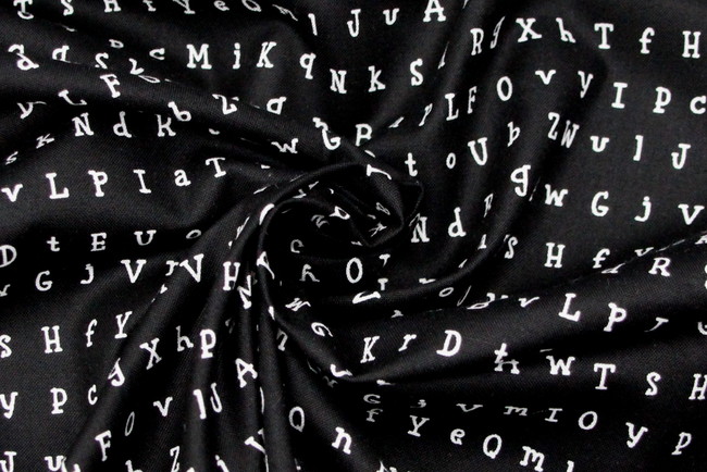 Random Alphabet on Black Printed Cotton