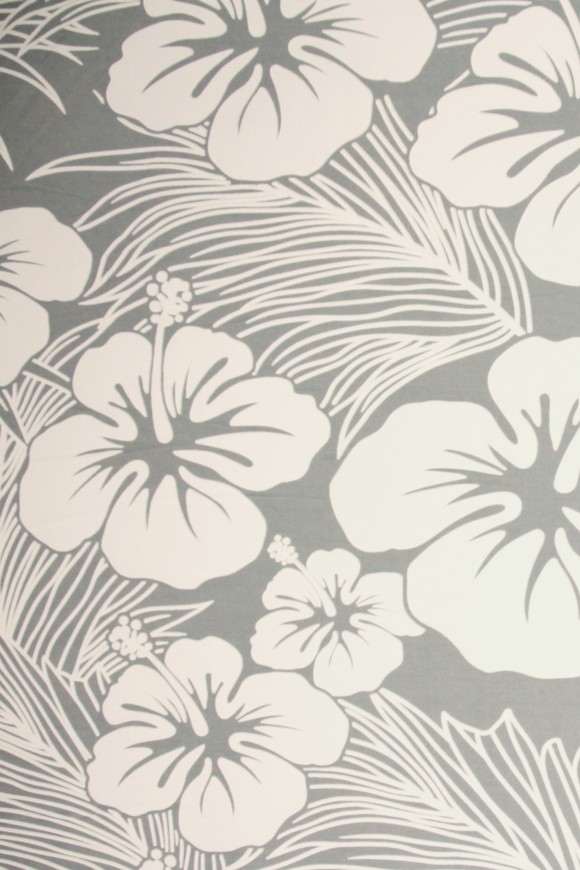 White Hibiscus on Pale Grey Mid-Weight Rayon