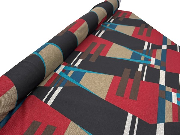Bold Shapes Printed Stretch Knit - Teal & Red
