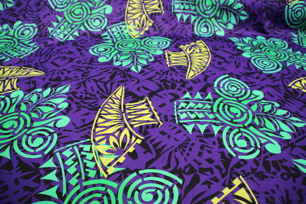 Yellow & Jade Island Print on Purple & Black Knit