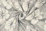 White Hibiscus on Pale Grey Mid-Weight Rayon