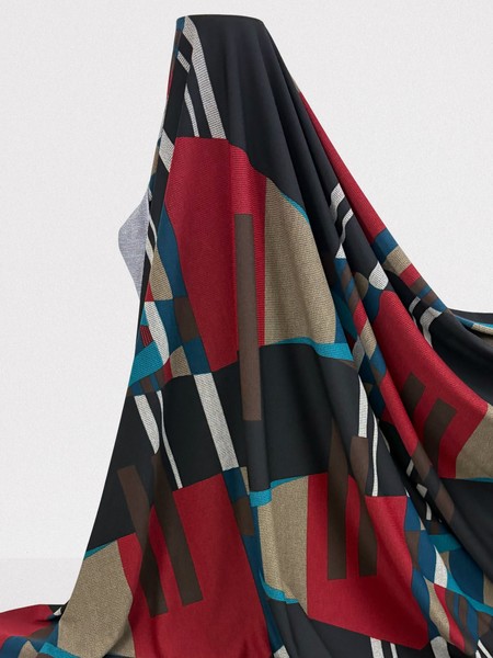 Bold Shapes Printed Stretch Knit - Teal & Red