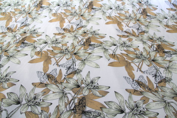 Butterflies & Floral Printed Rayon - White