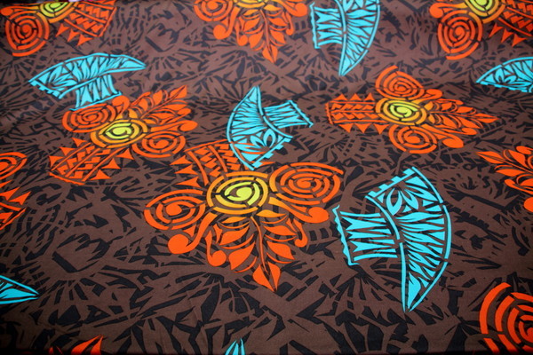 Turquoise & Oranges Island Print on Brown & Black Knit