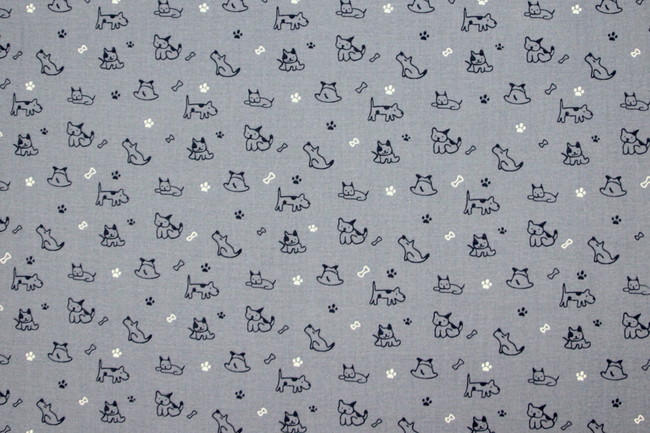Navy Dogs on Chambray Printed Cotton