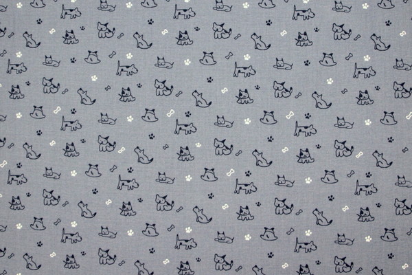 Navy Dogs on Chambray Printed Cotton