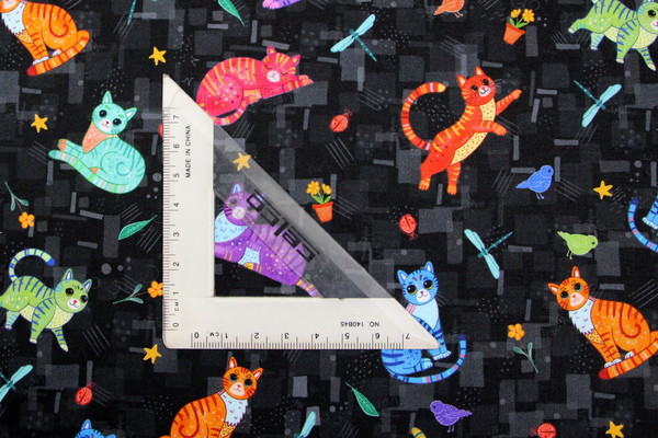 Scattered Cool Cats on Black Premium Printed Cotton