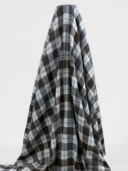 Brown, Grey & Soft White 100% Checked Linen