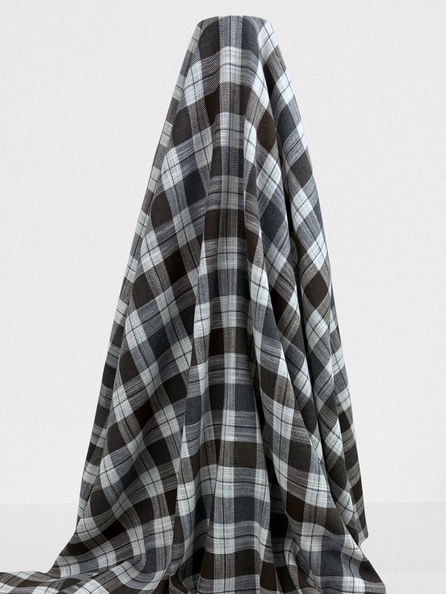 Brown, Grey & Soft White 100% Checked Linen
