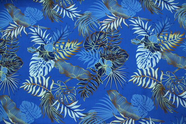 Blue Toned Island Flora Printed Cotton