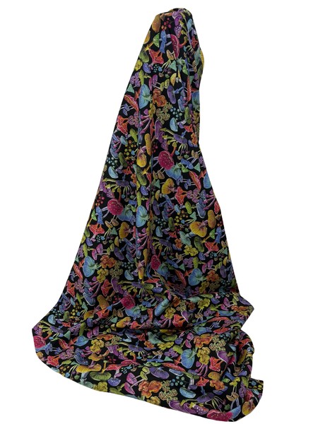 Luminous Forest Mushrooms on Black Premium Cotton