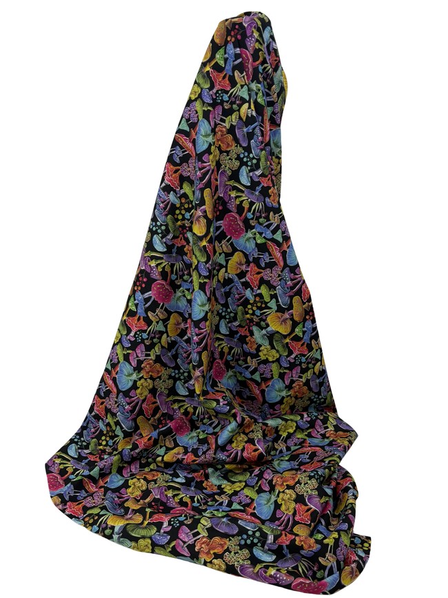 Luminous Forest Mushrooms on Black Premium Cotton