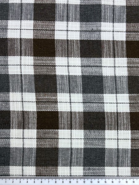 Brown, Grey & Soft White 100% Checked Linen