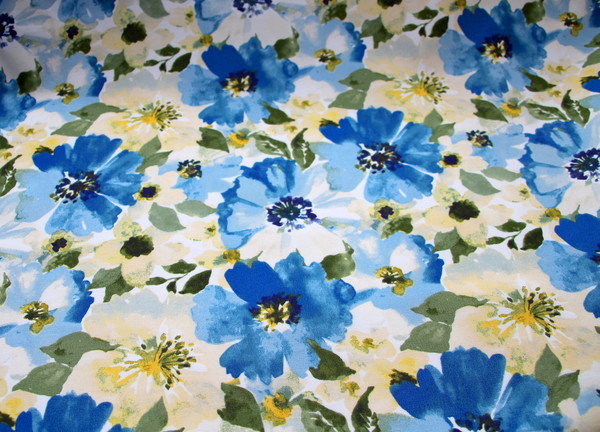 Blue & Cream Blooms Waterproofed & UV Canvas
