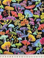Luminous Forest Mushrooms on Black Premium Cotton