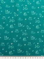 Pale Mint Dogs on Teal Printed Cotton