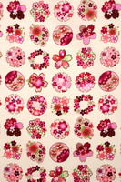 Pink Tone Floral Circles on White Printed Cotton