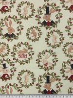 Floral Bunny Portraits on Palest Green Printed Cotton