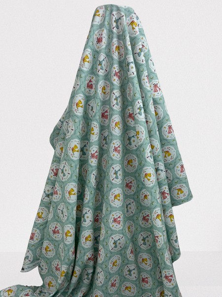 Birds on Mint Printed Cotton